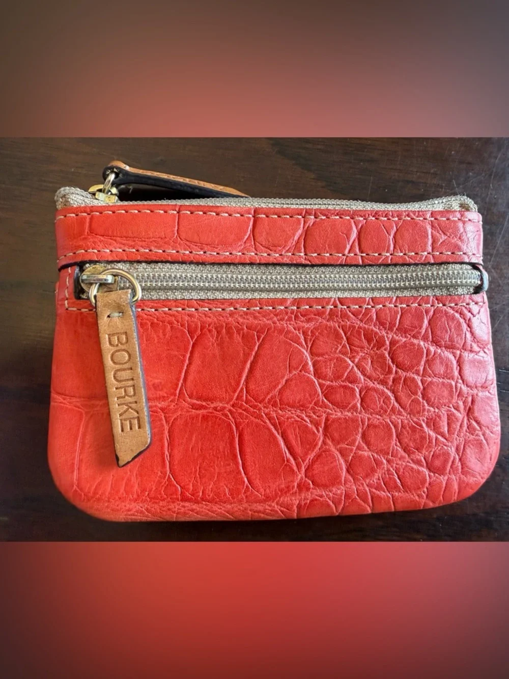 Dooney & Bourke Red Croc-Embossed Leather Key & Card Holder